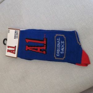 NWT A1 Steak Sauce Socks Blue Red Unisex